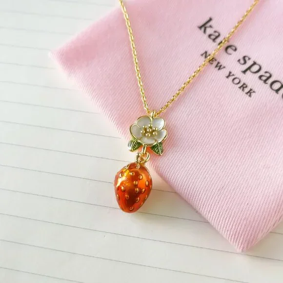 Picnic Perfect Strawberry Gold Pendant Necklace - Kate Spade - Picture 1 of 3